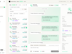 Shared WhatsApp inbox with assignments, tags, contact context and internal notes. Current product interface; demo workspace with fictional data.