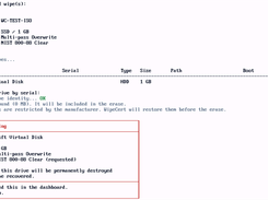 Bootable USB or ISO: WipeCert matches the drive and shows the method and standard before erasing.