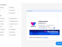The email signature generator interface within WiseStamp, showing a variety of apps