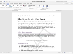 WordCraft window with the Design ribbon selected and a formatted handbook page with a large pale watermark-like graphic.