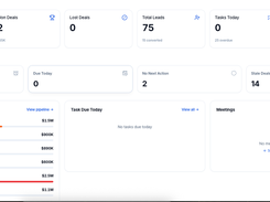 CRM activity dashboard with deal, lead, customer, follow-up, pipeline, task, and meeting summary cards.