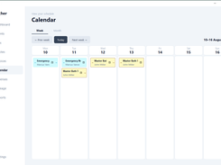 Wrencher Calendar page in weekly view for 10–16 August 2026, with scheduled emergency and bathroom-upgrade job cards.