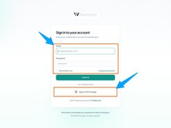 WTranslator sign-in screen with email and password fields, Remember me option, password recovery link, and Google sign-in button.