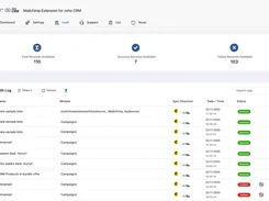 Mailchimp–Zoho CRM audit log with synchronization totals and record status rows.
