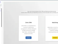 Mailchimp integration connection screen with Zoho CRM and Mailchimp connect options.