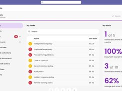 Xoralia home dashboard showing a task list of policy documents and document-reading statistics.