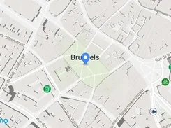 Yatmo-branded map centered on Brussels with a blue location pin and nearby transport and cycling markers.
