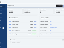 Monitor important repair shop information in one place, with quick access to sales, estimates, recent activity, and team status.