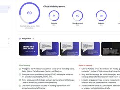 Your starting point, on one page. Zenboost analyses your website and your online presence, then returns a digital maturity score, your real strengths, your blind spots and the levers to activate first. A synthesis infographic sums up your positioning, key messages and opportunities: the document you show your management or your team to align everyone in five minutes.
