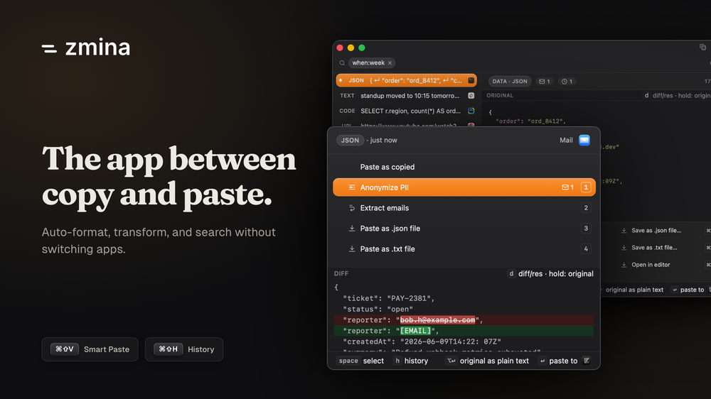 Zmina - the app between copy and paste.