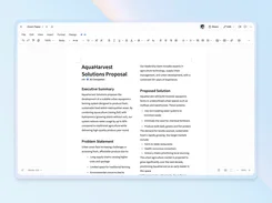 Zoom Paper editor with formatting controls and a two-column AquaHarvest Solutions Proposal document.