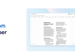 Zoom Paper branding beside a document editor showing an AquaHarvest Solutions Proposal.