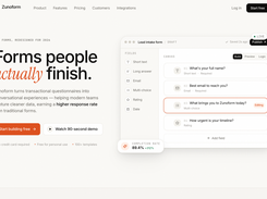 Zunoform homepage — conversational form builder with free plan of 500 responses